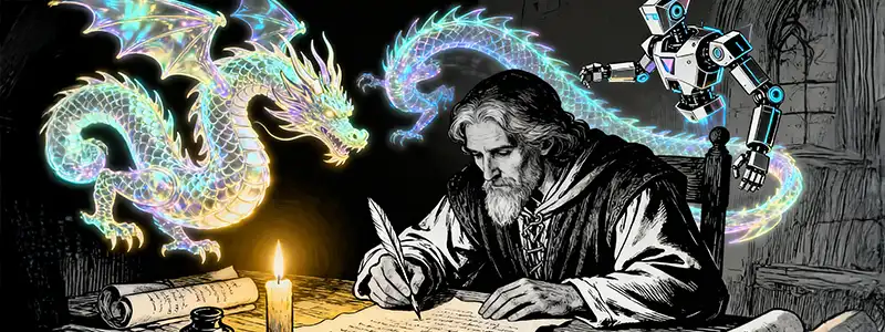 geek culture - scribe with magical elements