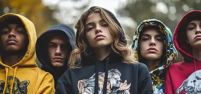teenagers wearing geek hoodies